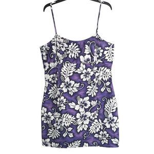 Vintage Jade Fashions Purple Hibiscus Hawaiian Made Floral Short Sun Dress XXL